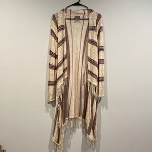 Sweet N Sinful Western Boho Striped Cream Cardigan with Fringed Ends-Size Medium